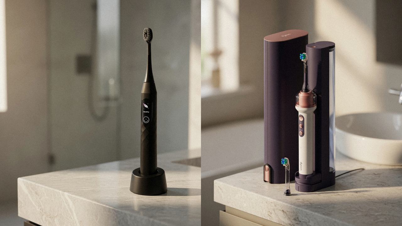 Burst Pro 2.0 beside Dyson CameraJet on the same bathroom counter