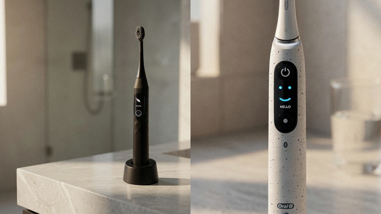 Burst Pro 2.0 beside Oral-B iO Series 10 on the same bathroom counter