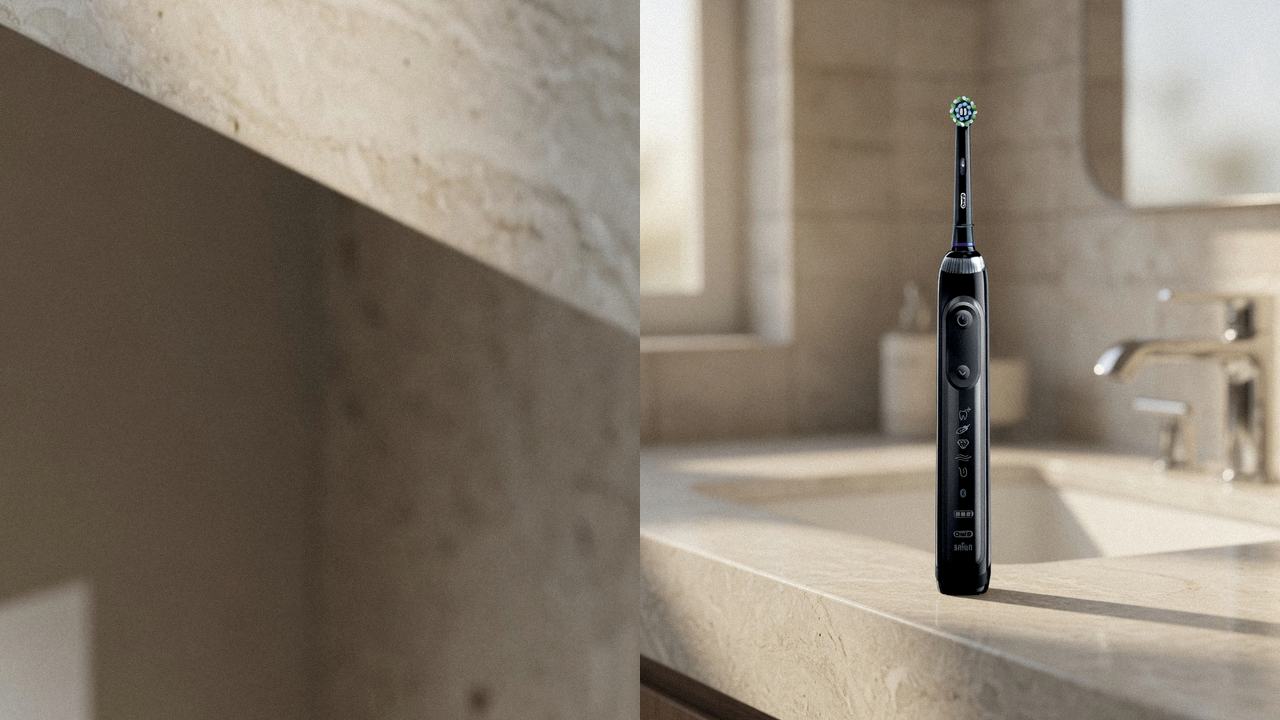 Oral-B iO Series 2 beside Oral-B Genius X on the same bathroom counter