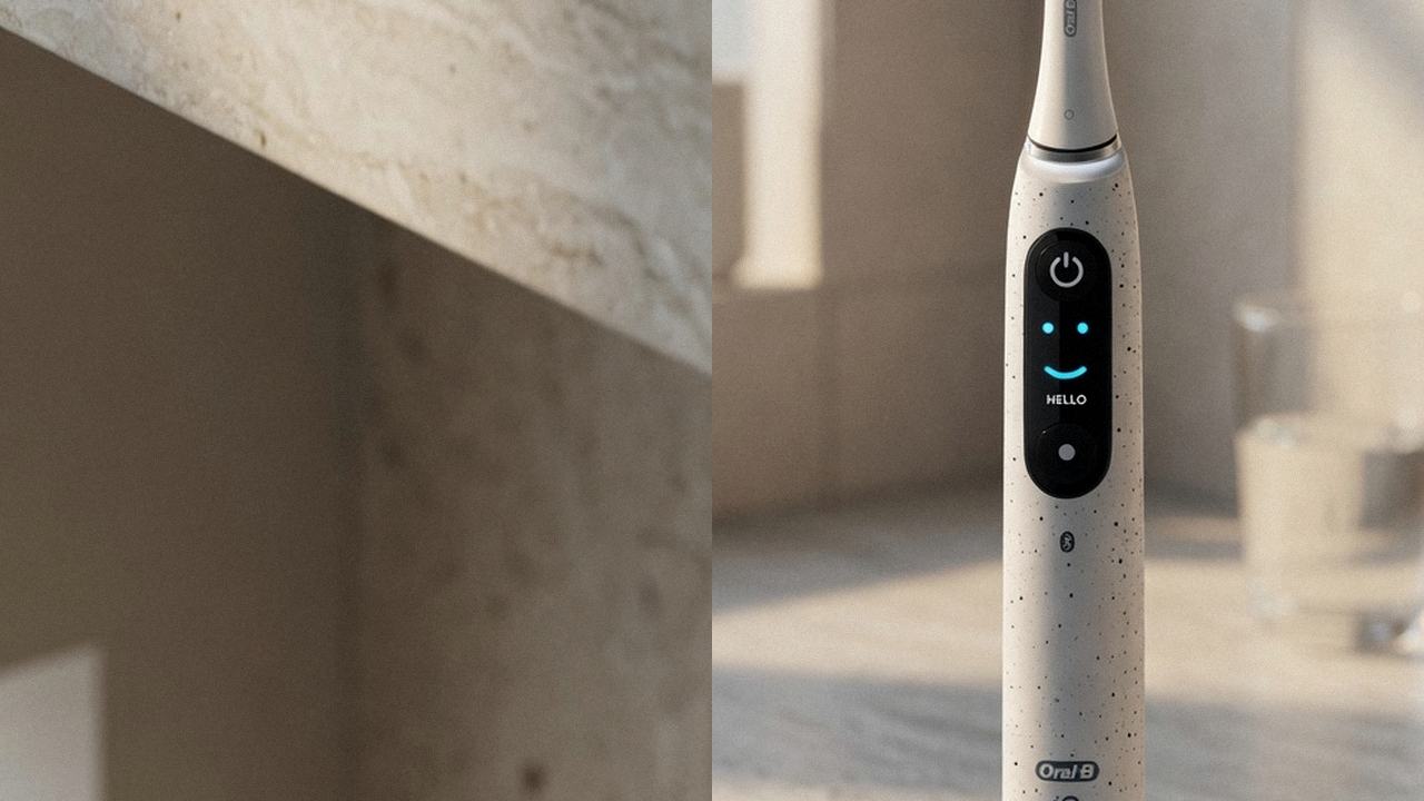 Oral-B iO Series 2 beside Oral-B iO Series 10 on the same bathroom counter