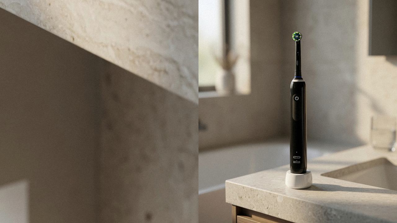Oral-B iO Series 2 beside Oral-B Smart 1500 on the same bathroom counter