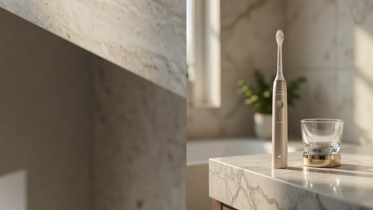 Oral-B iO Series 2 beside Philips Sonicare DiamondClean 9900 Prestige on the same bathroom counter