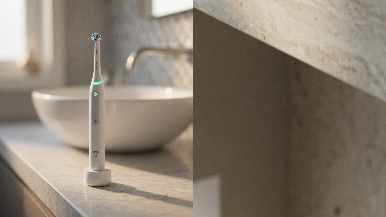Oral-B iO Series 3 beside Oral-B iO Series 2 on the same bathroom counter