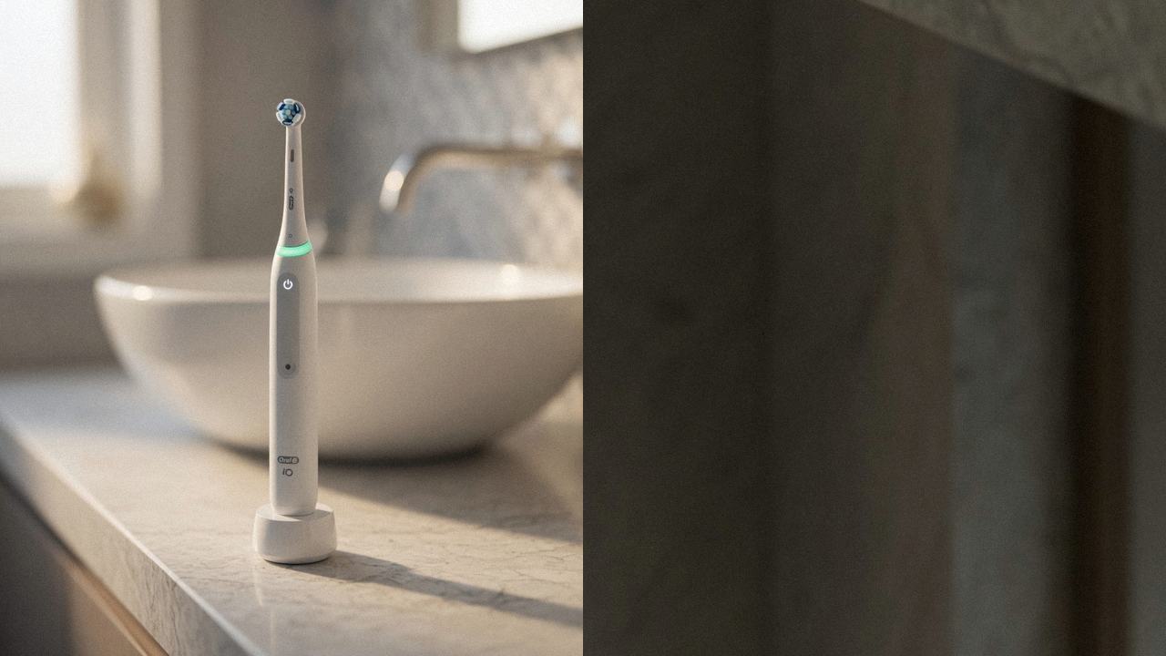 Oral-B iO Series 3 beside Oral-B iO Series 7 on the same bathroom counter