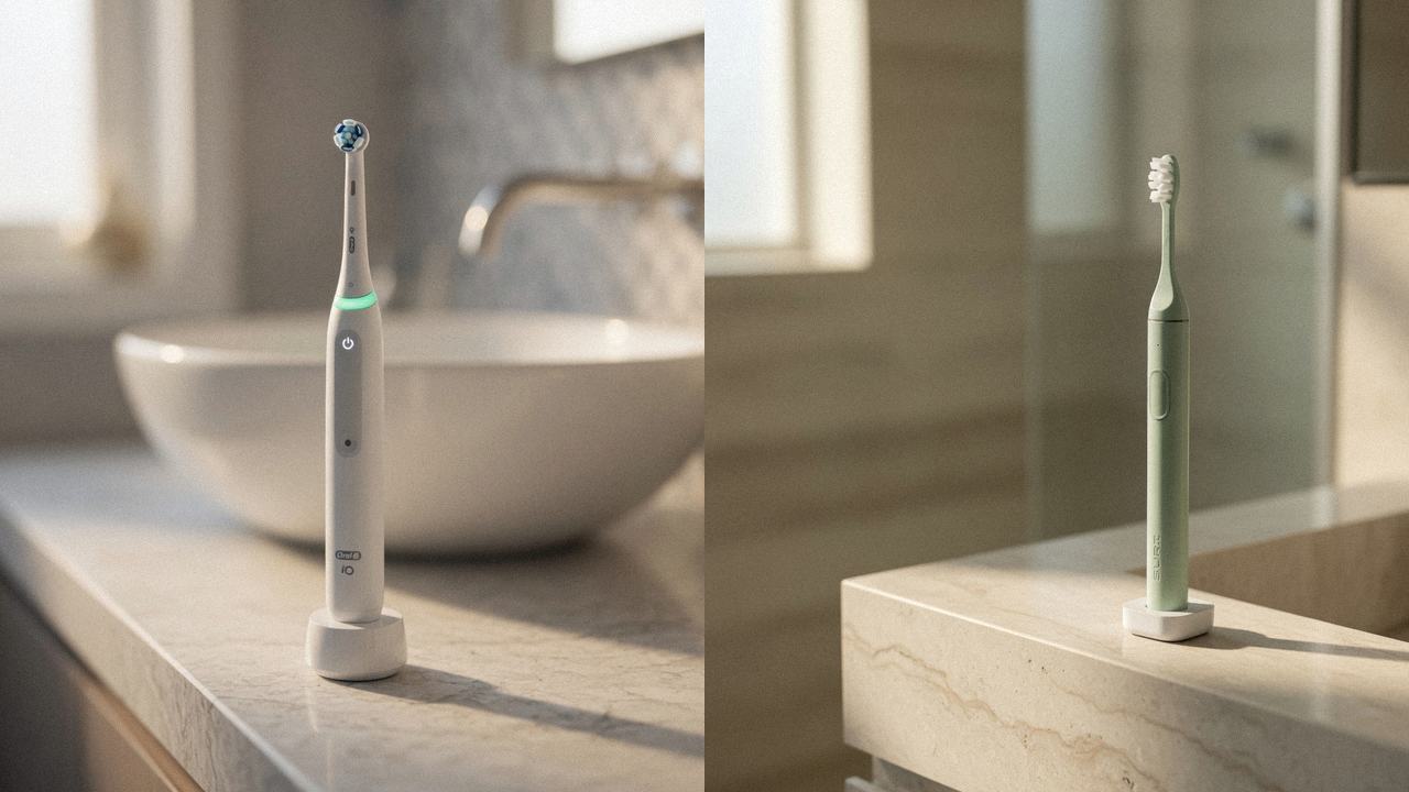 Oral-B iO Series 3 beside SURI 2.0 on the same bathroom counter