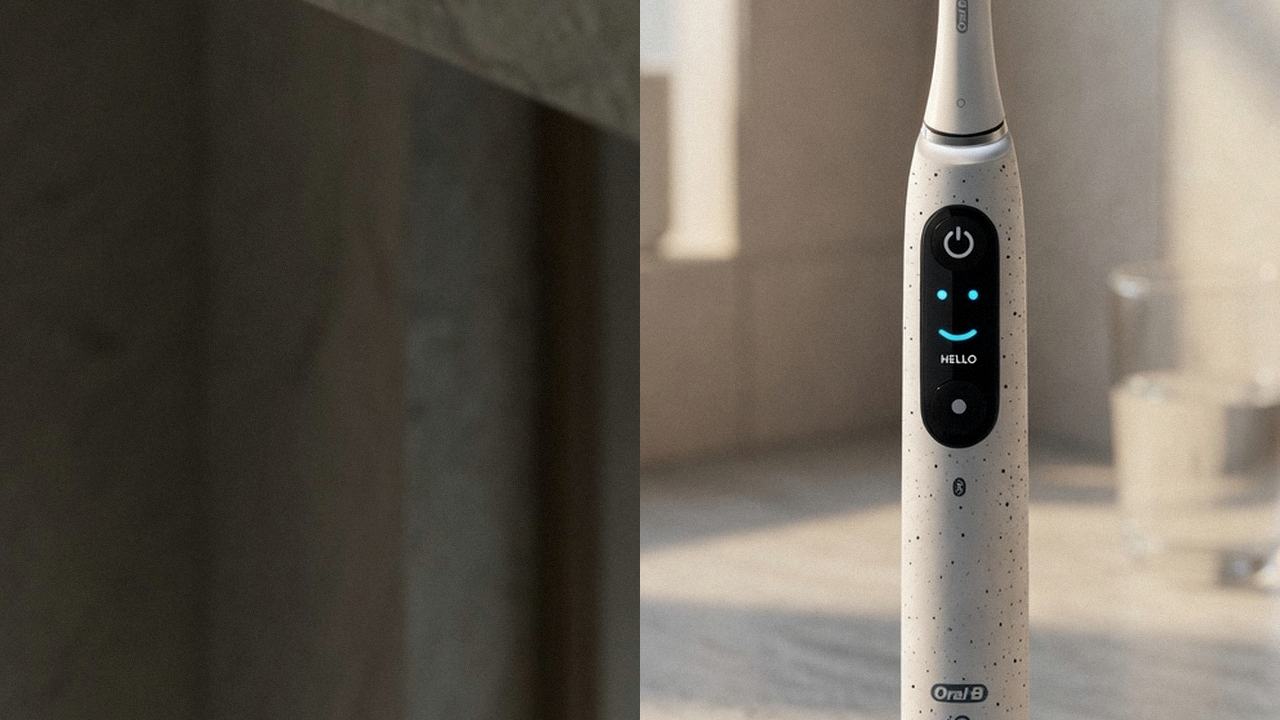 Oral-B iO Series 7 beside Oral-B iO Series 10 on the same bathroom counter