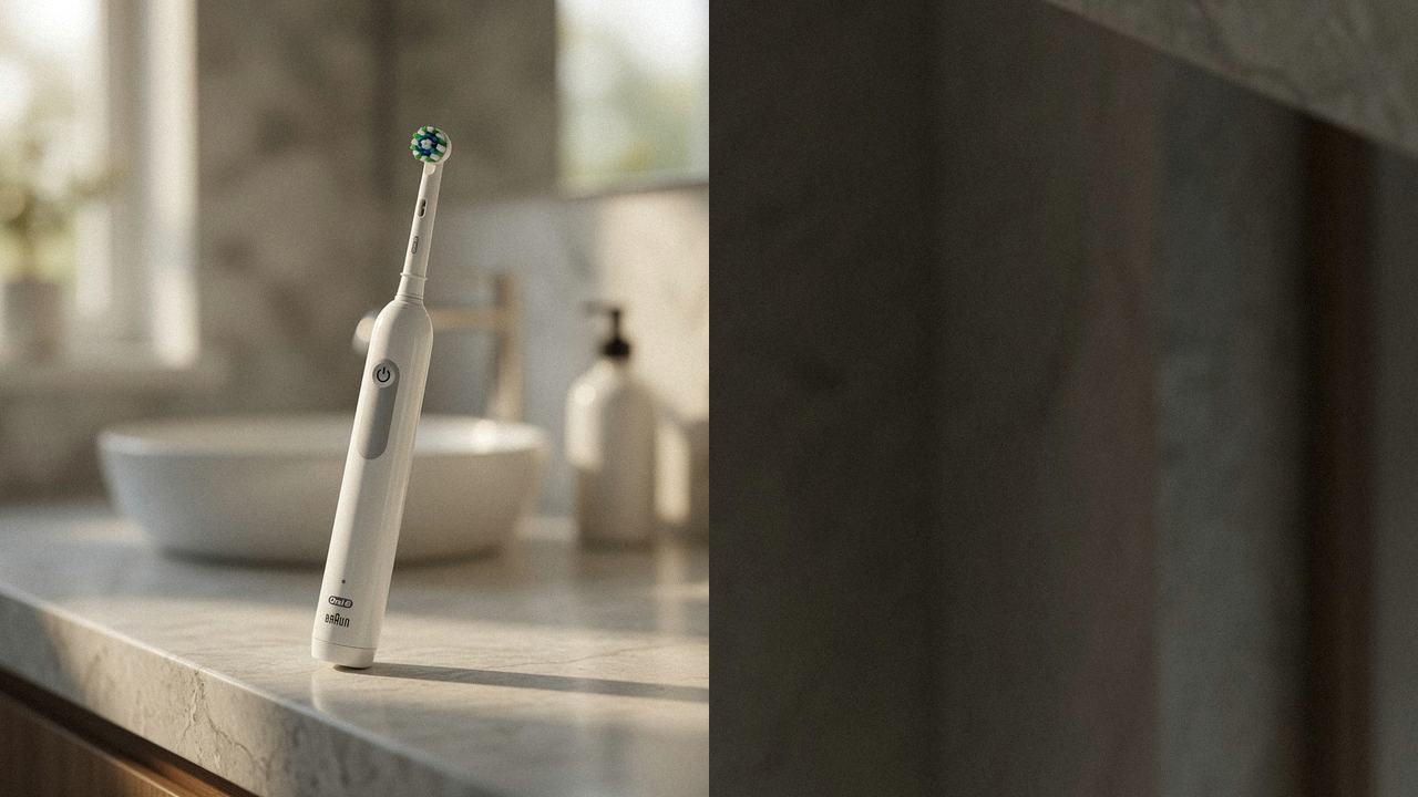 Oral-B Pro 1000 beside Oral-B iO Series 7 on the same bathroom counter