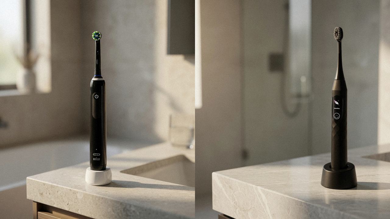 Oral-B Smart 1500 beside Burst Pro 2.0 on the same bathroom counter