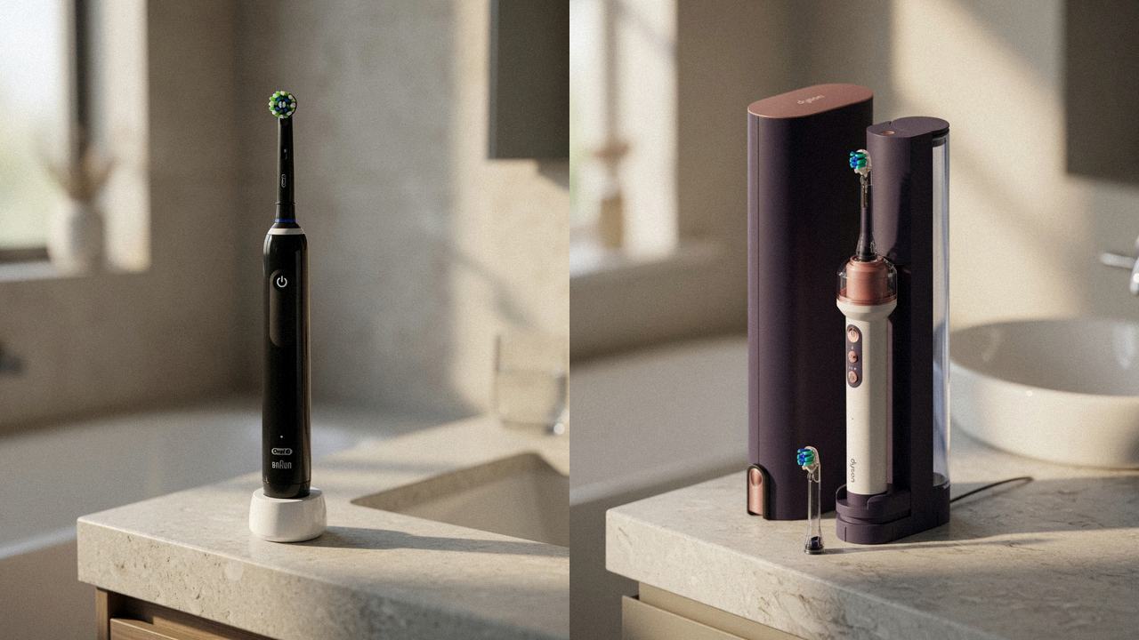 Oral-B Smart 1500 beside Dyson CameraJet on the same bathroom counter