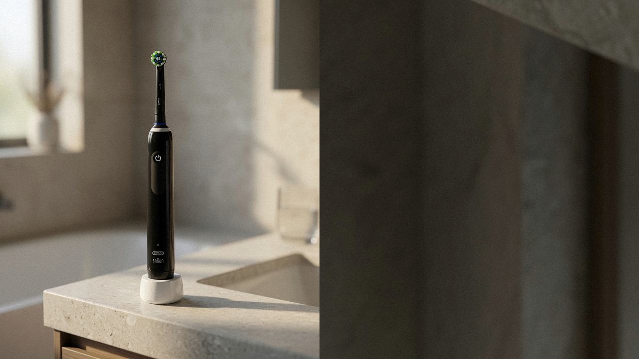 Oral-B Smart 1500 beside Oral-B iO Series 7 on the same bathroom counter