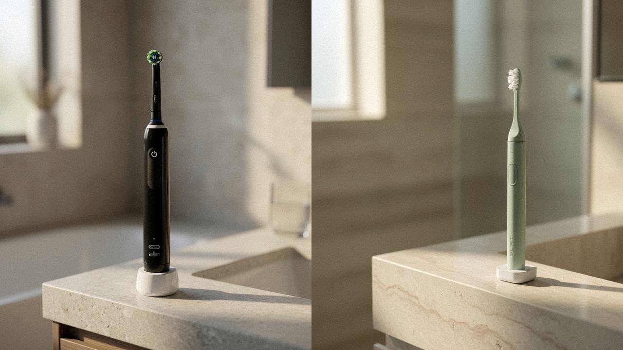 Oral-B Smart 1500 beside SURI 2.0 on the same bathroom counter