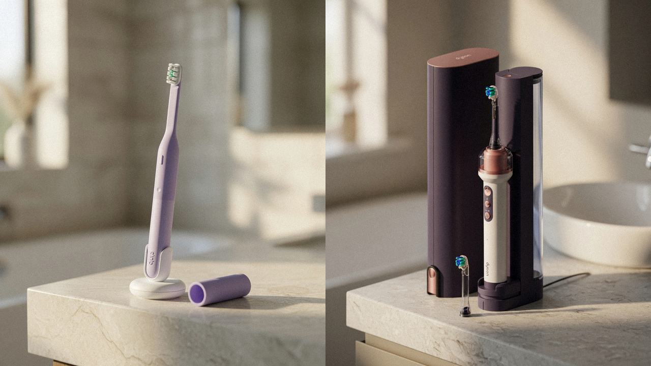 Quip Ultra Lite Sonic beside Dyson CameraJet on the same bathroom counter