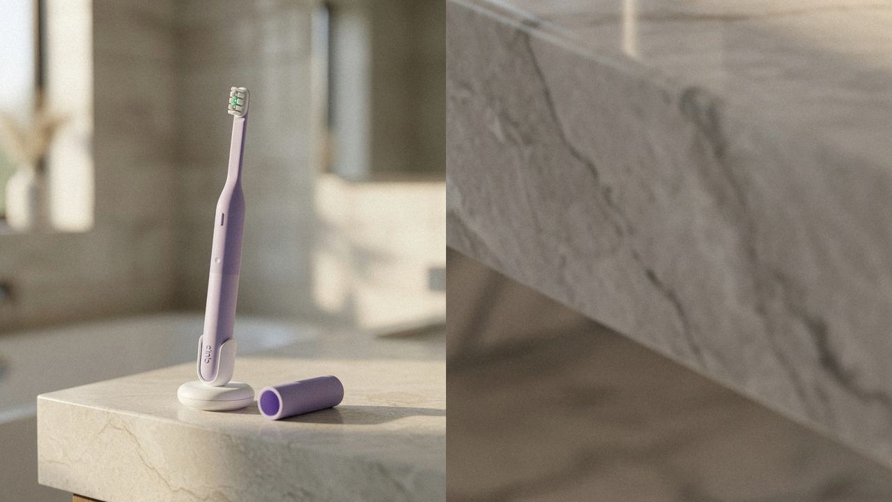 Quip Ultra Lite Sonic beside Oral-B iO Series 5 on the same bathroom counter
