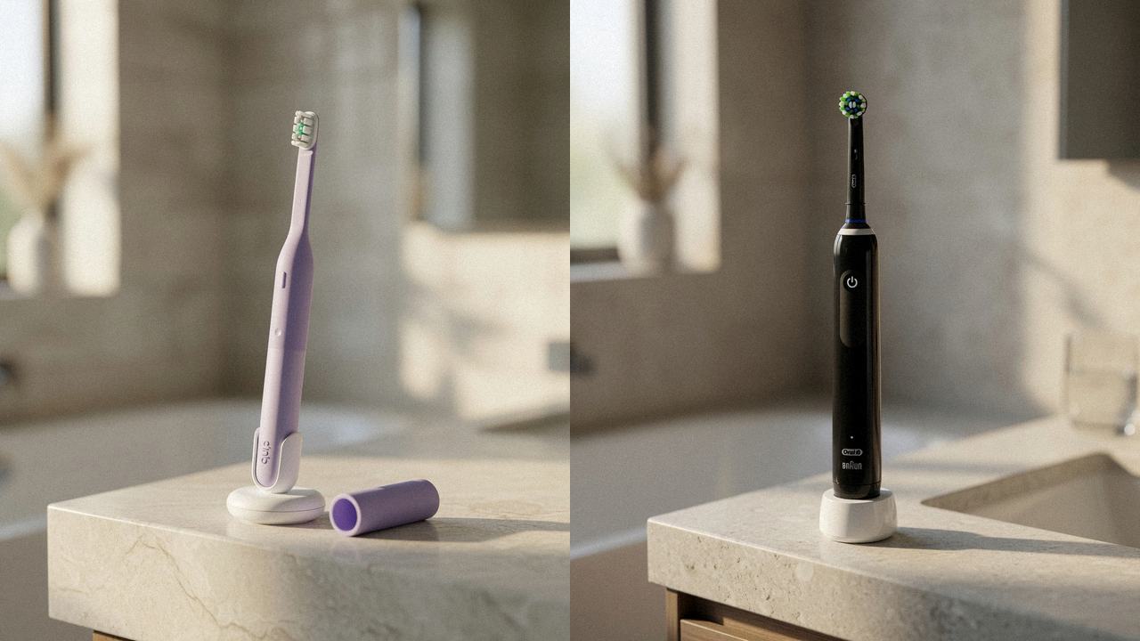 Quip Ultra Lite Sonic beside Oral-B Smart 1500 on the same bathroom counter