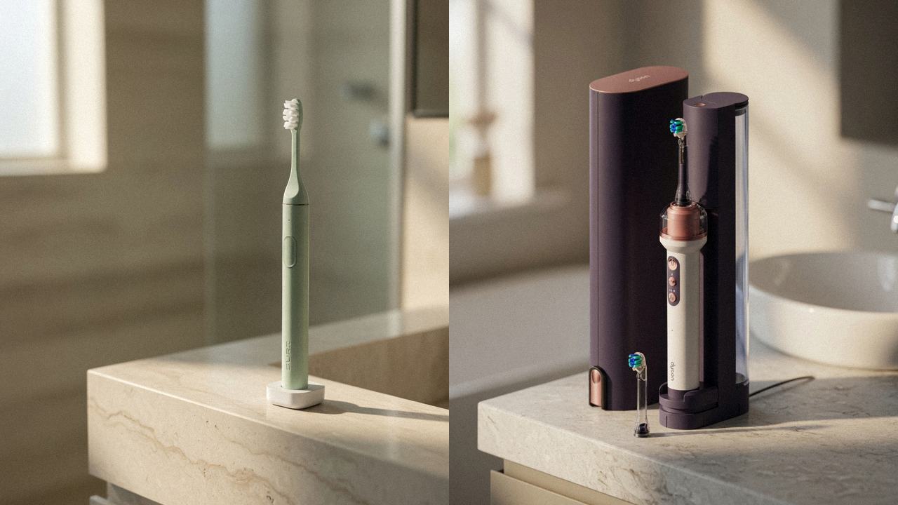 SURI 2.0 beside Dyson CameraJet on the same bathroom counter